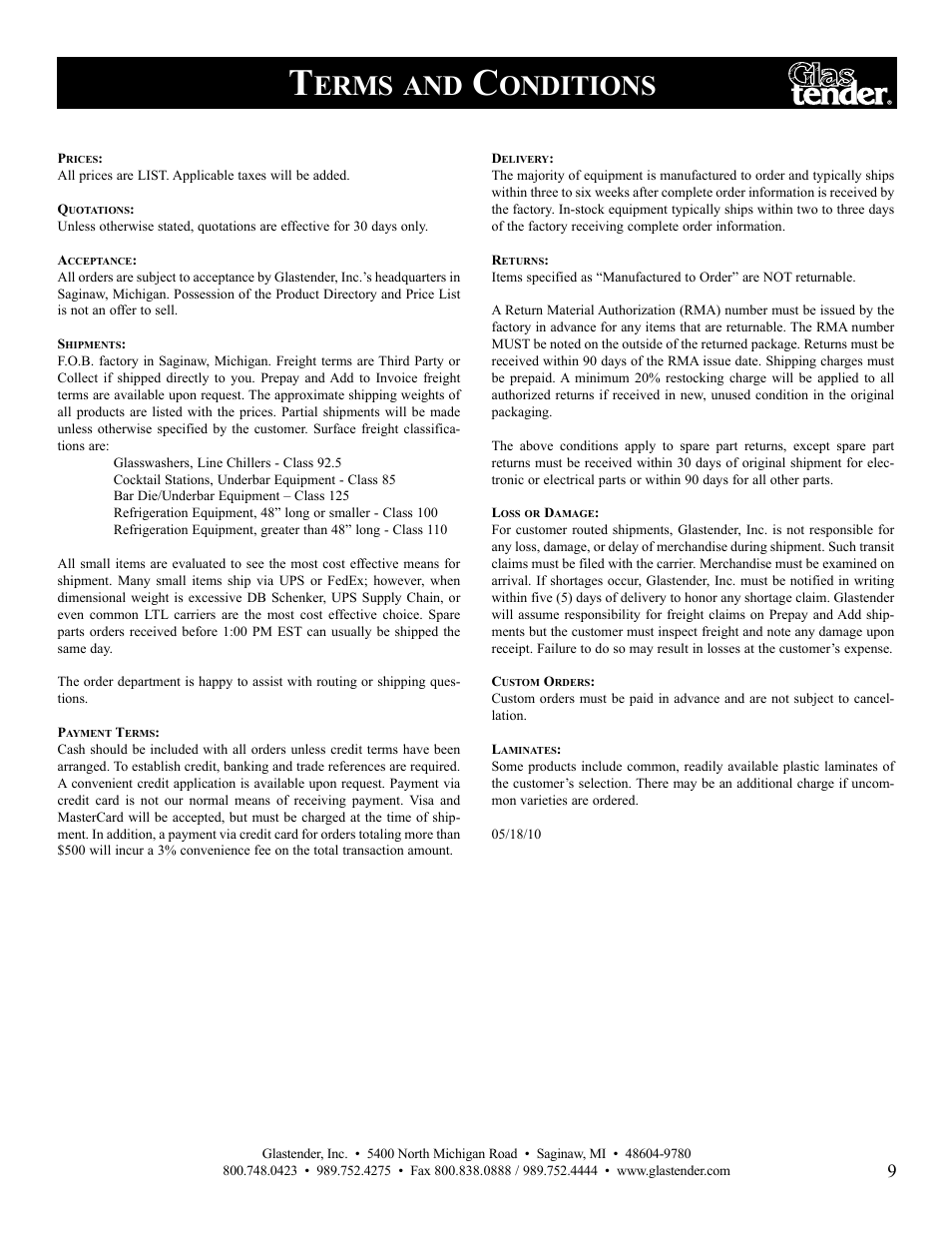 Erms, Onditions | Glastender Lettuce Crisper User Manual | Page 11 / 12
