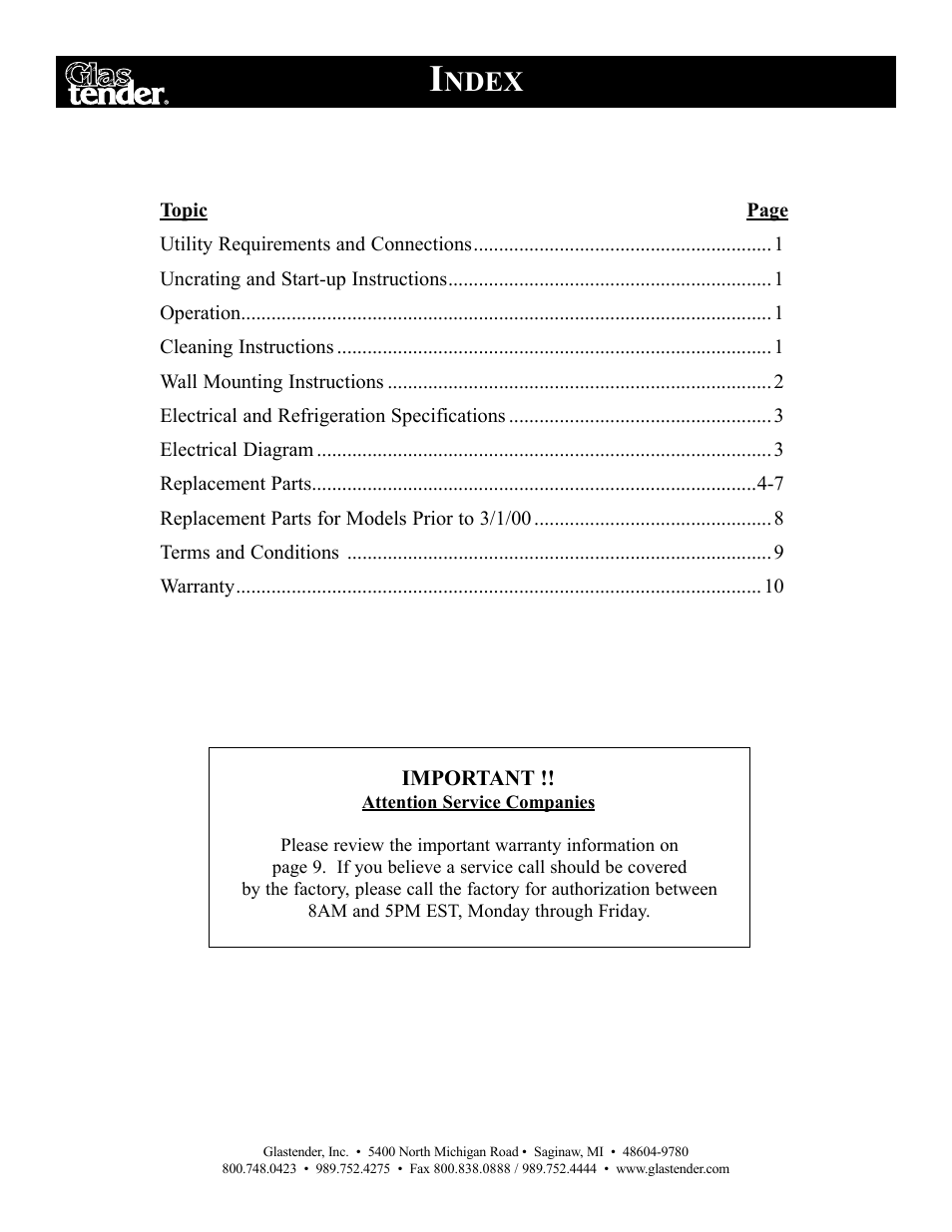 Ndex | Glastender Lettuce Crisper User Manual | Page 2 / 12