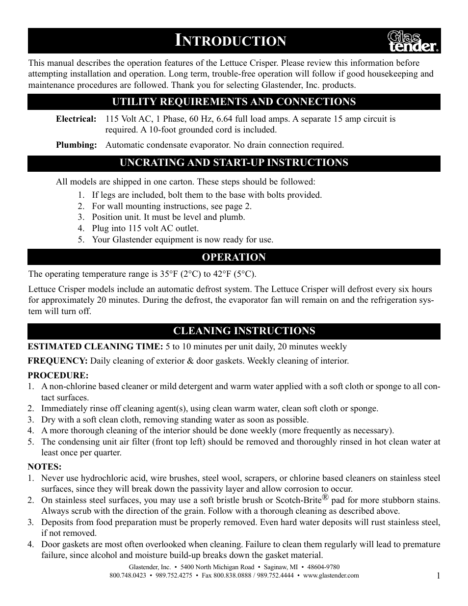 Ntroduction | Glastender Lettuce Crisper User Manual | Page 3 / 12