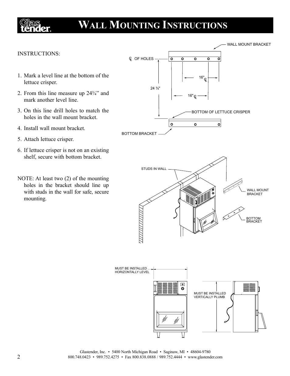 Ounting, Nstructions | Glastender Lettuce Crisper User Manual | Page 4 / 12