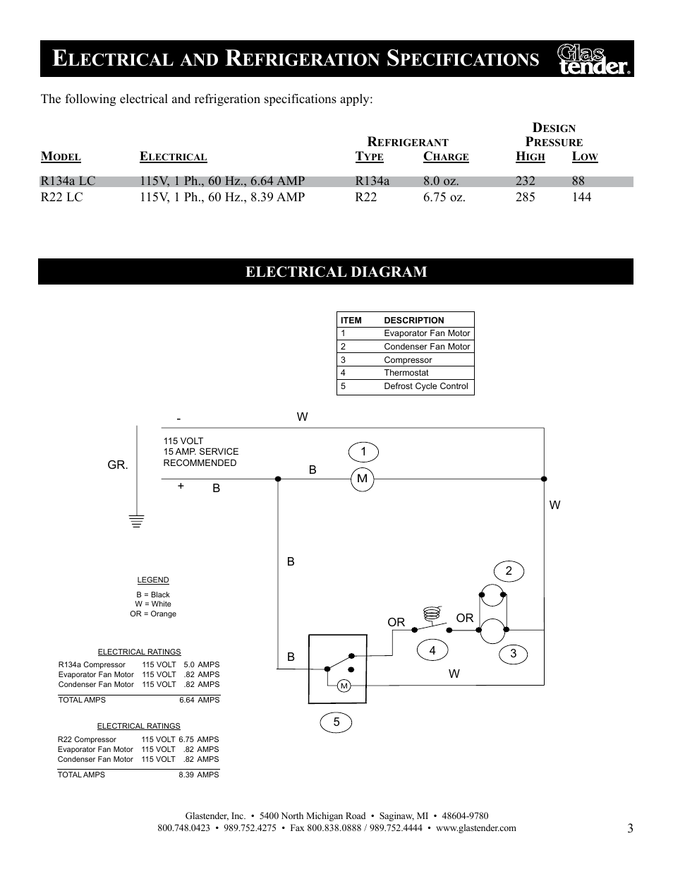 Lectrical, Efrigeration, Pecifications | Electrical diagram | Glastender Lettuce Crisper User Manual | Page 5 / 12