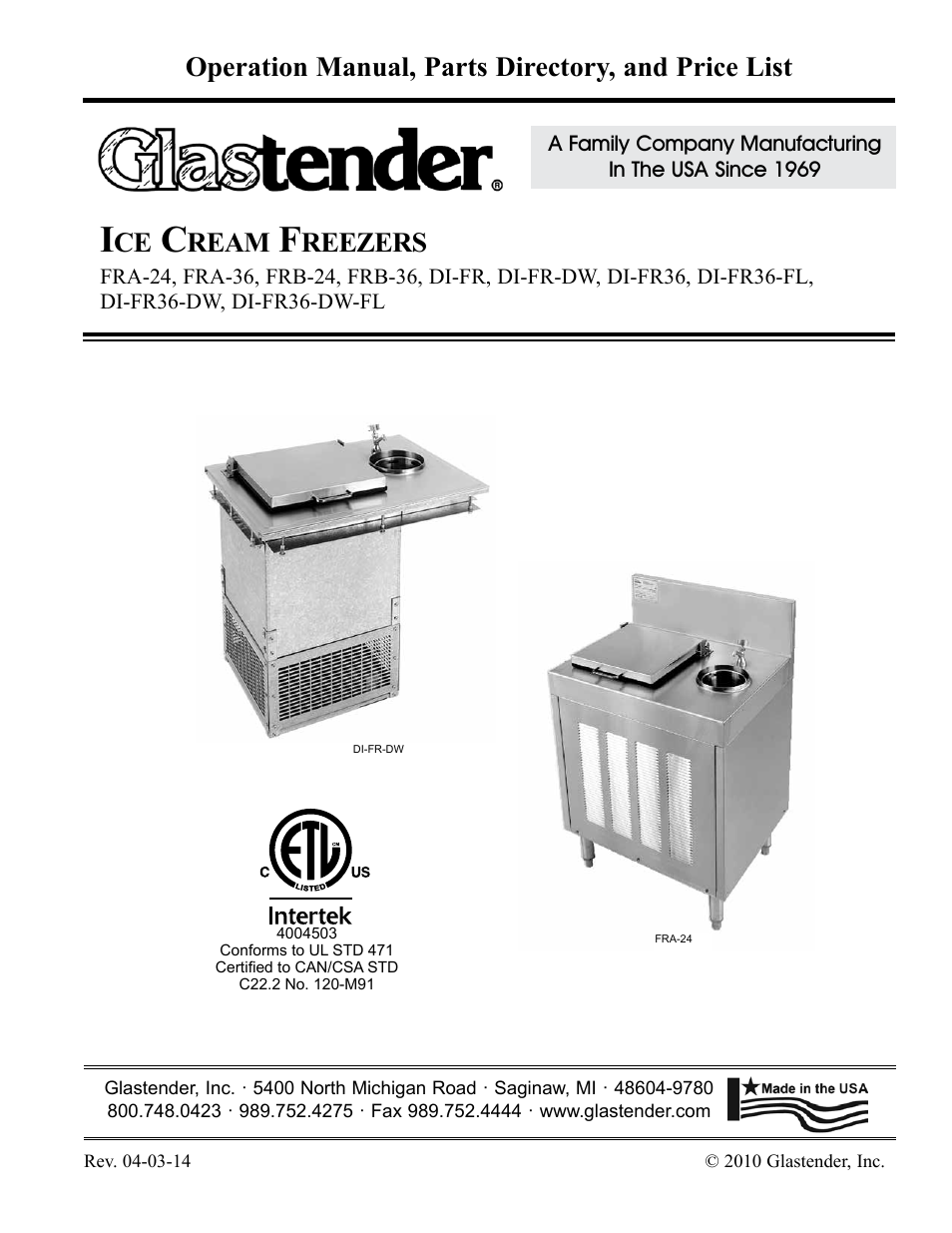 Glastender DI-FR36-DW-FL User Manual | 7 pages