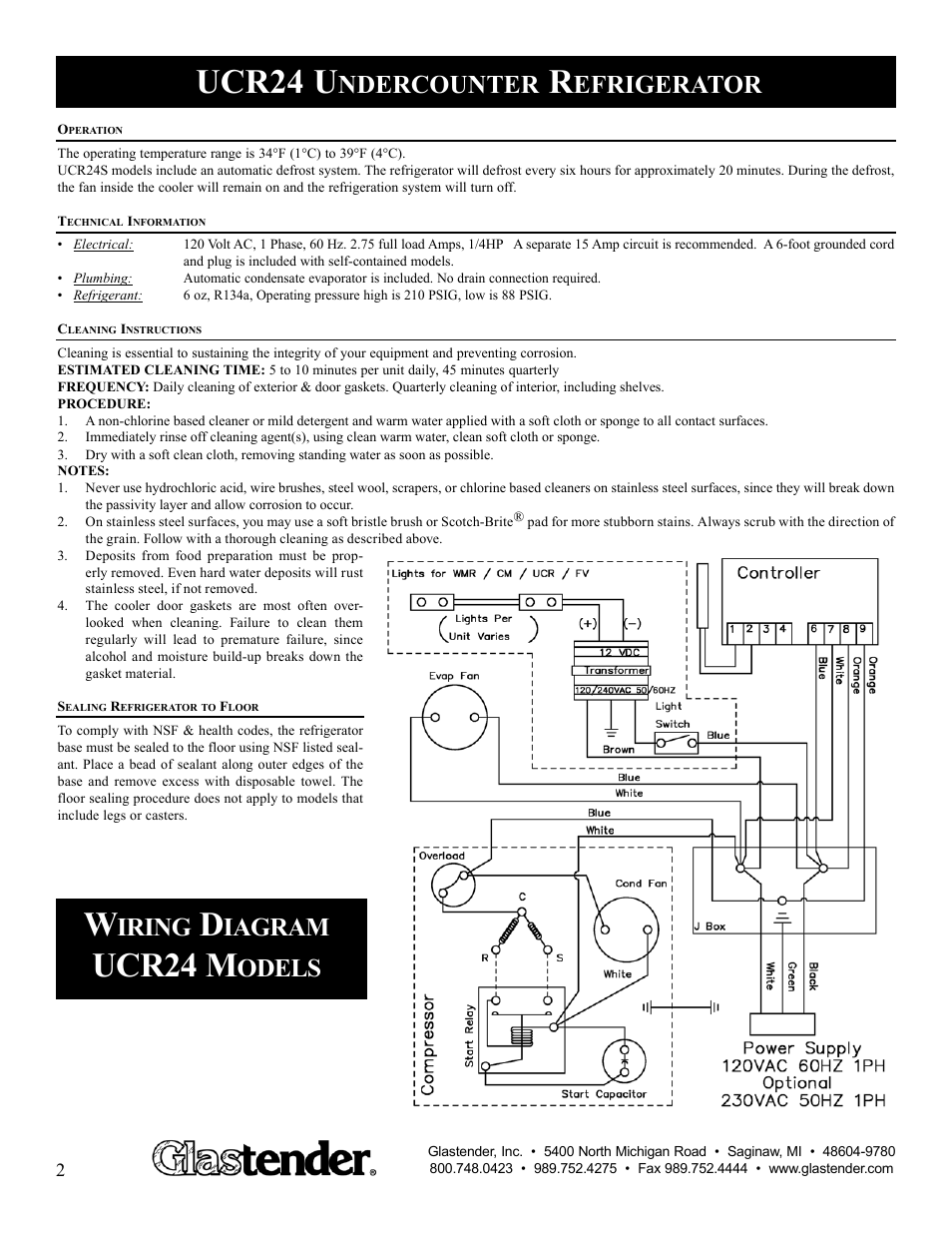Ucr24 u, Ucr24 m, Ndercounter | Efrigerator, Iring, Iagram, Odels | Glastender UCR24S-R User Manual | Page 2 / 4