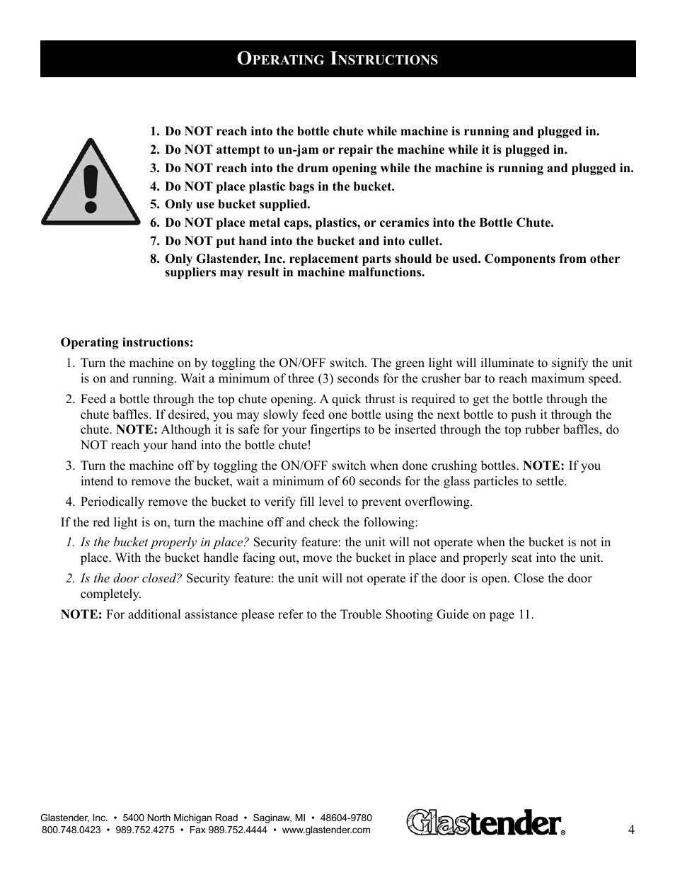 Glastender Bottle Disintegration System User Manual | Page 5 / 13