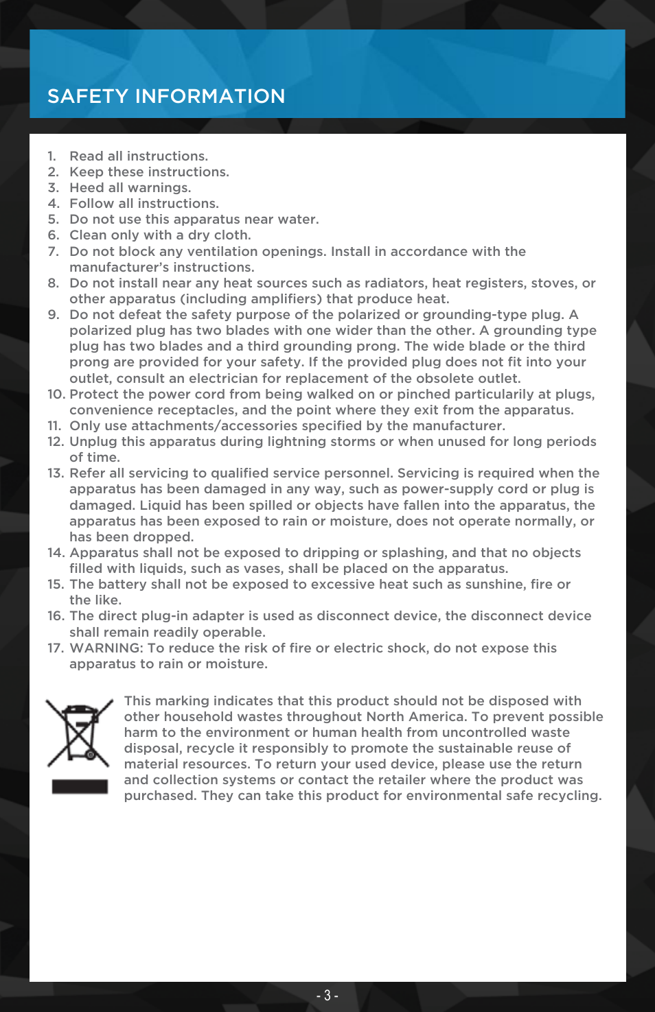 Safety information | Nyrius ARIES Matrix User Manual | Page 3 / 16