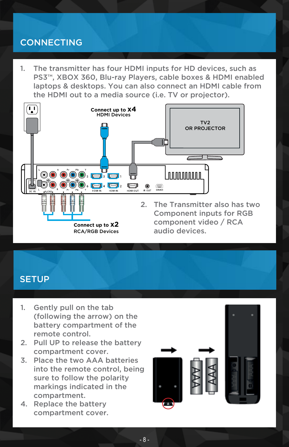 Setup, Connecting | Nyrius ARIES Matrix User Manual | Page 8 / 16