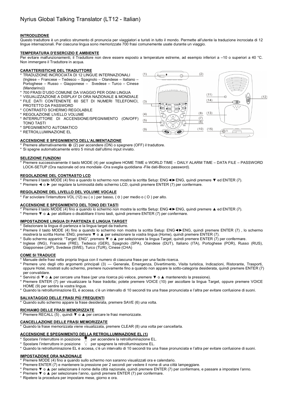 Nyrius global talking translator (lt12 - italian) | Nyrius Digital Translator User Manual | Page 5 / 8