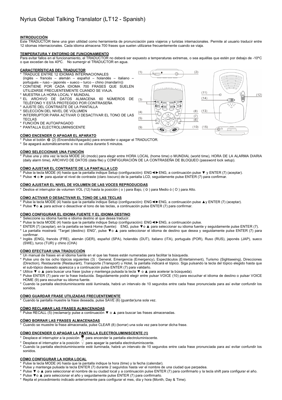 Nyrius global talking translator (lt12 - spanish) | Nyrius Digital Translator User Manual | Page 7 / 8