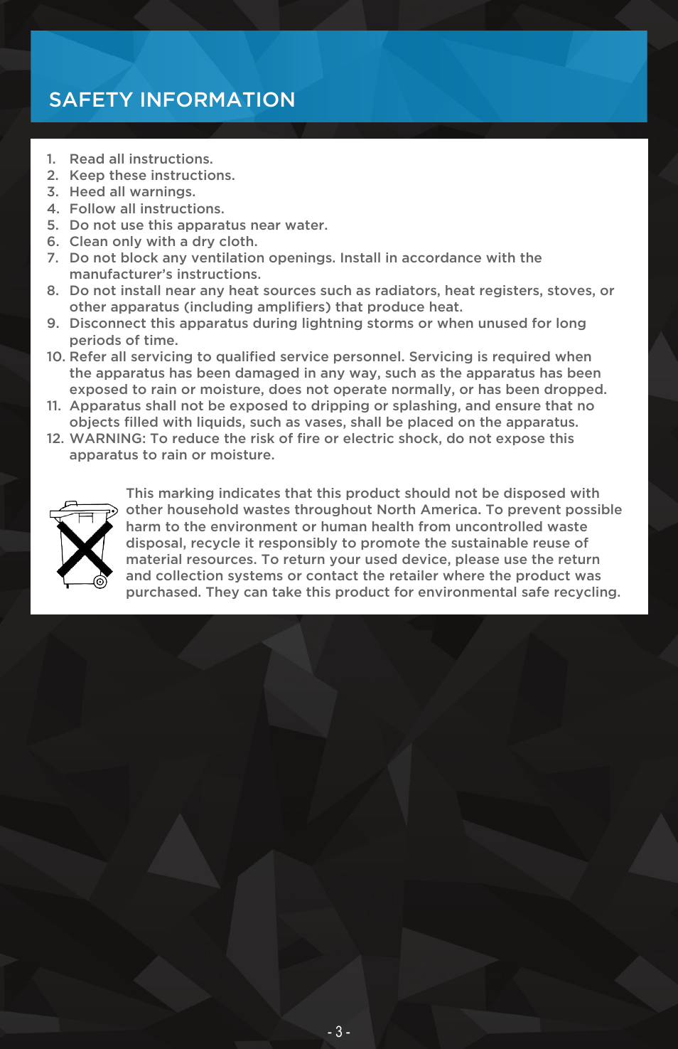 Safety information | Nyrius Songo Link (BR30) User Manual | Page 3 / 10