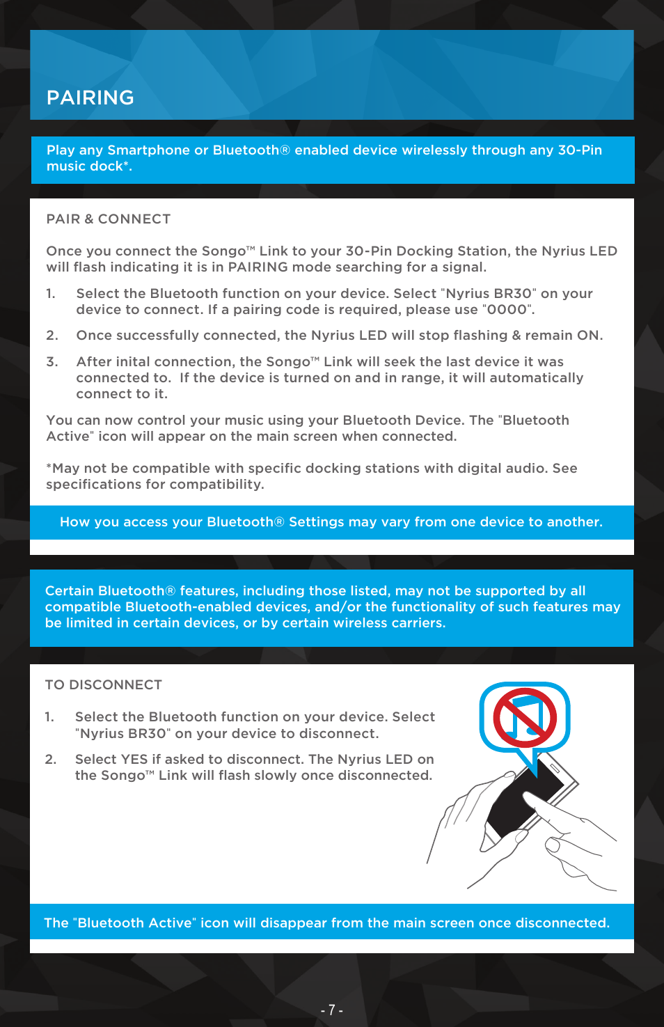 Pairing | Nyrius Songo Link (BR30) User Manual | Page 7 / 10