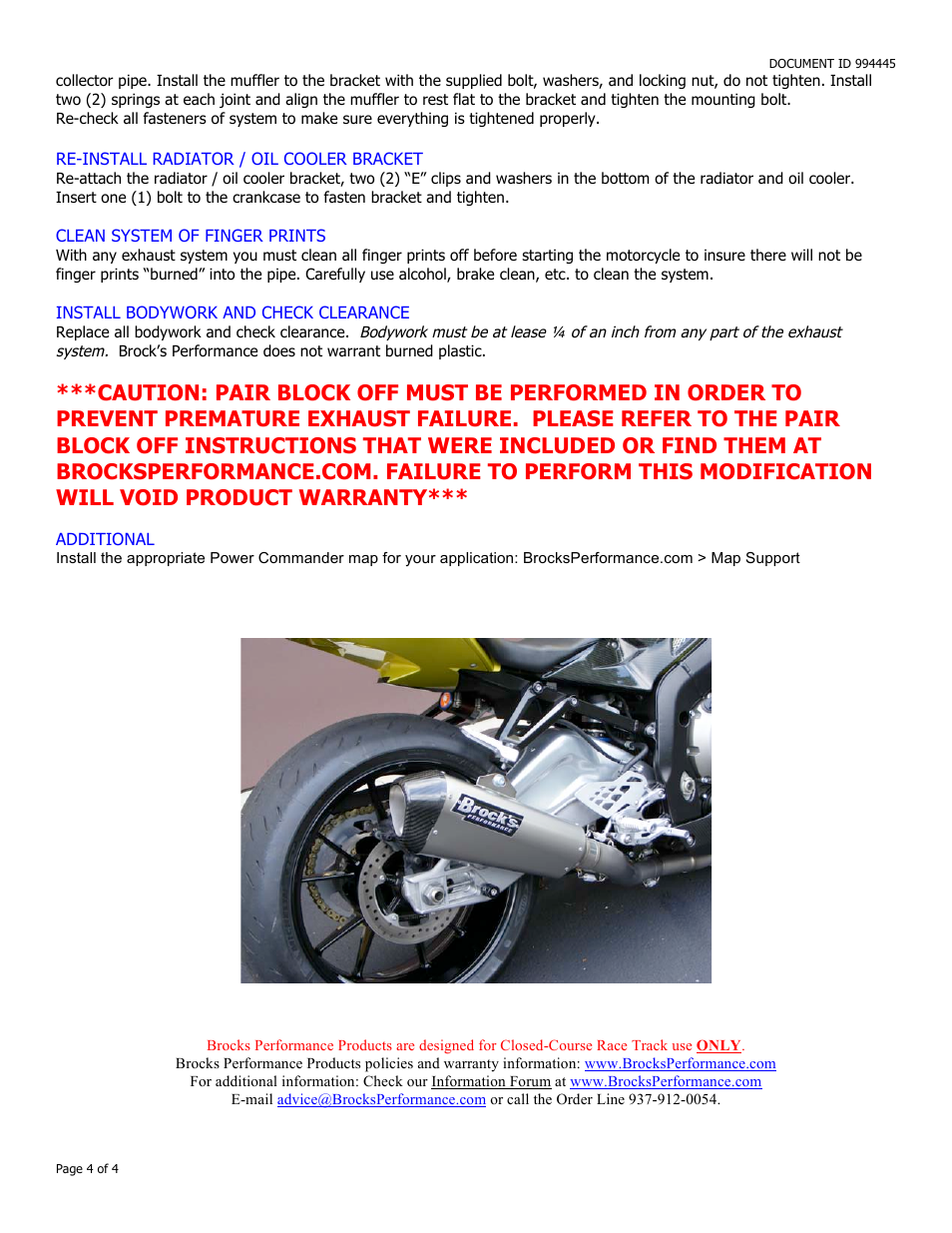 Brocks Performance CT Single Full System 16" QuietKore Muffler S1000RR/R (10-14) User Manual | Page 4 / 4