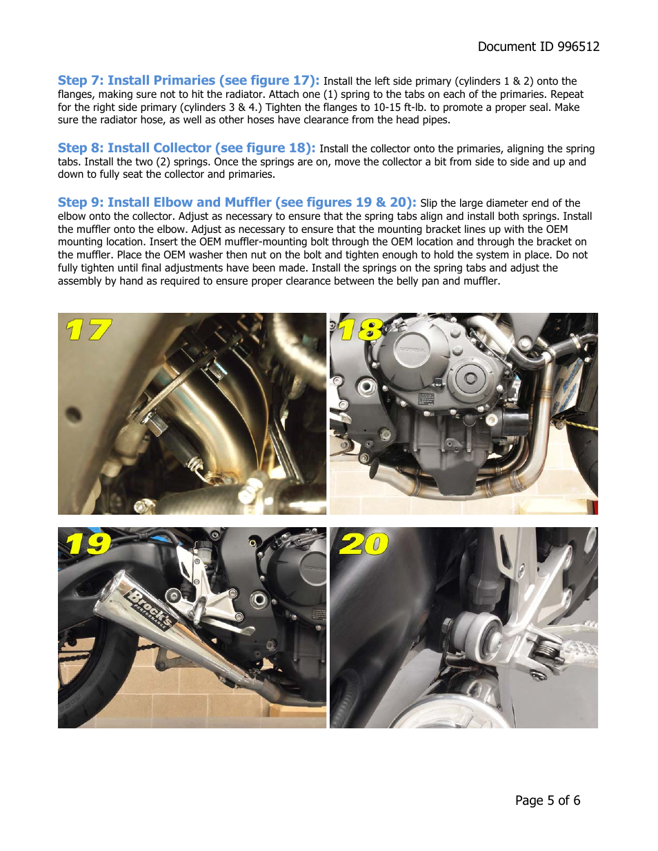 Brocks Performance ShortMeg Full System 14" Muffler CBR-1000RR (12-14) User Manual | Page 5 / 6