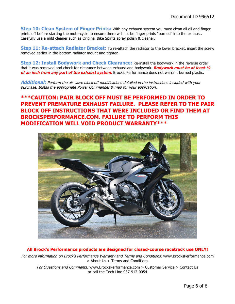 Brocks Performance ShortMeg Full System 14" Muffler CBR-1000RR (12-14) User Manual | Page 6 / 6