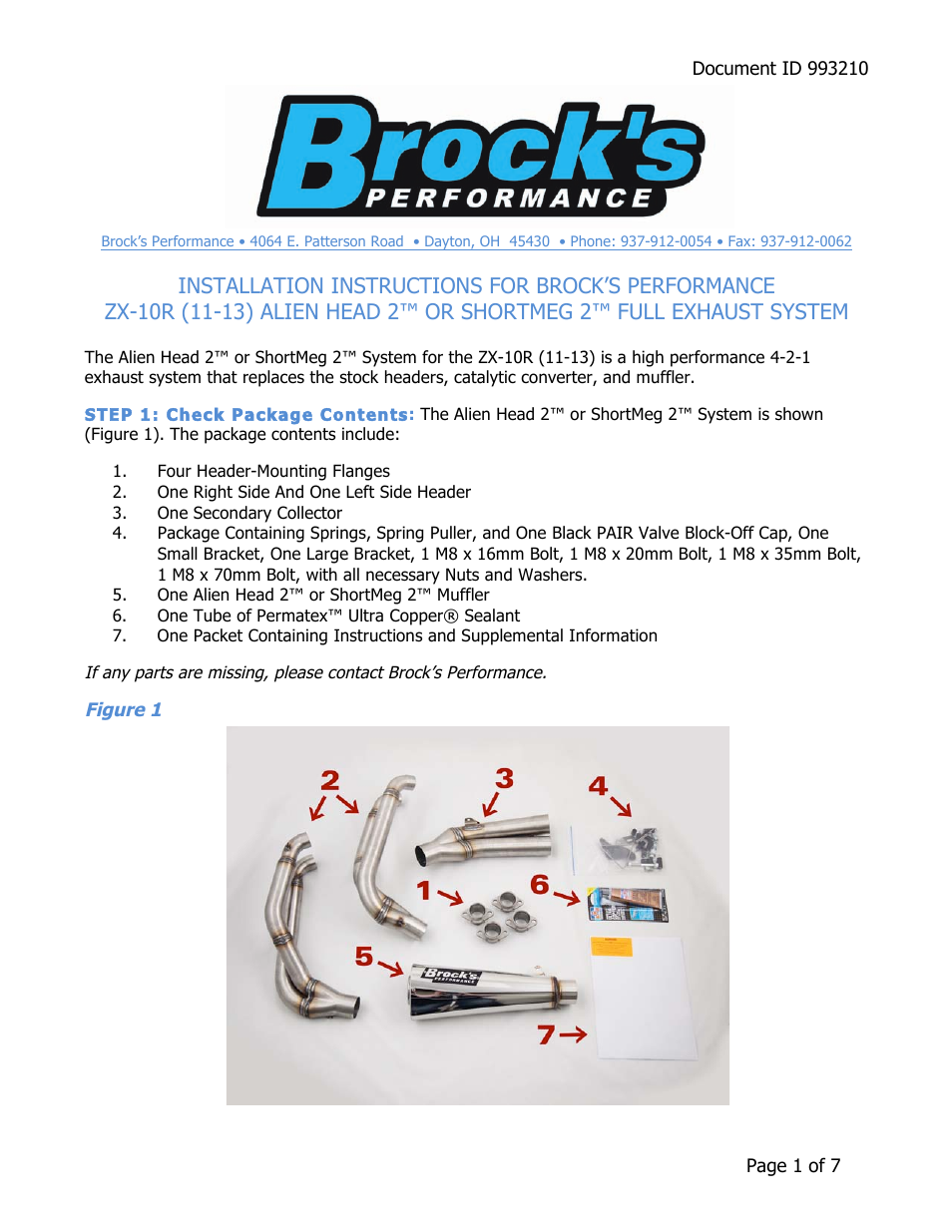 Brocks Performance Alien Head 2 Full System 14" Muffler ZX-10R (11-14) User Manual | 7 pages