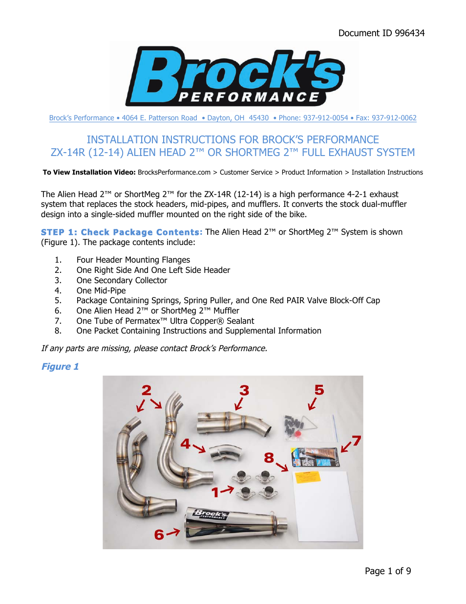 Brocks Performance ShortMeg 2 Full System 14" Muffler ZX-14R (12-15) User Manual | 9 pages