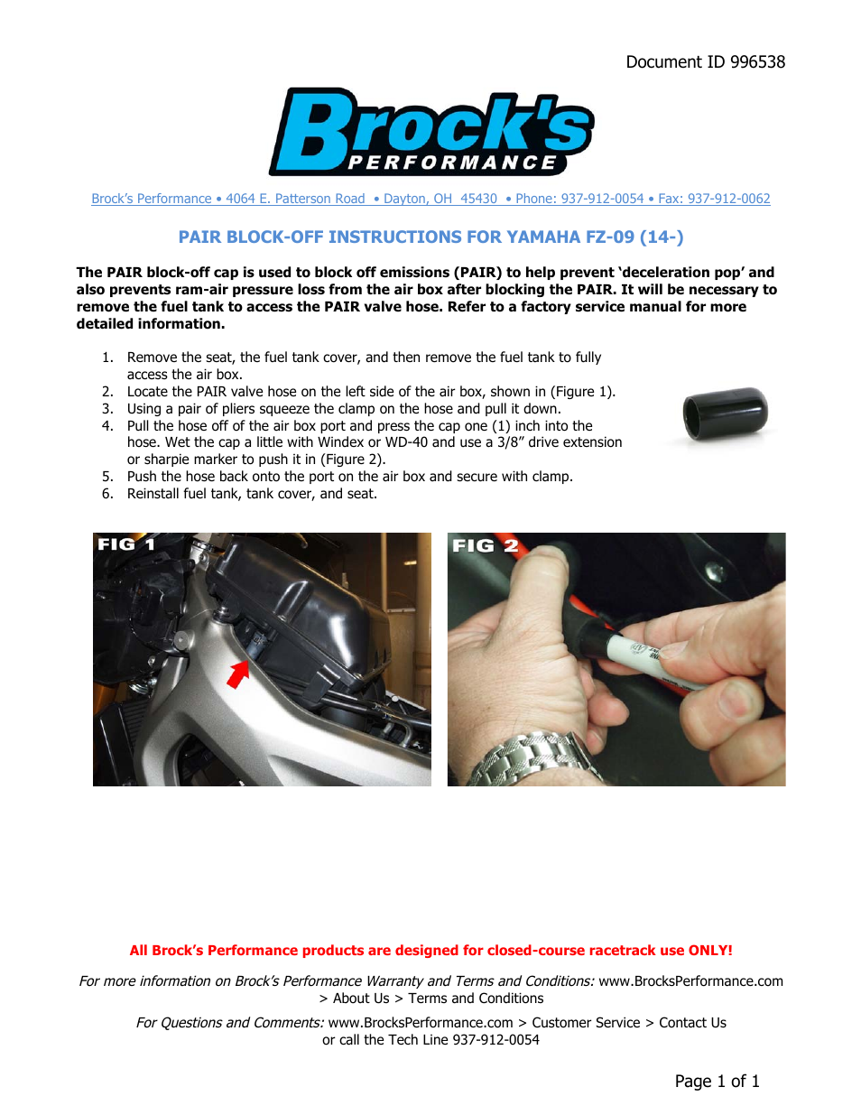 Brocks Performance ShortMeg Full System 14'' Muffler Yamaha FZ-09 User Manual | 1 page