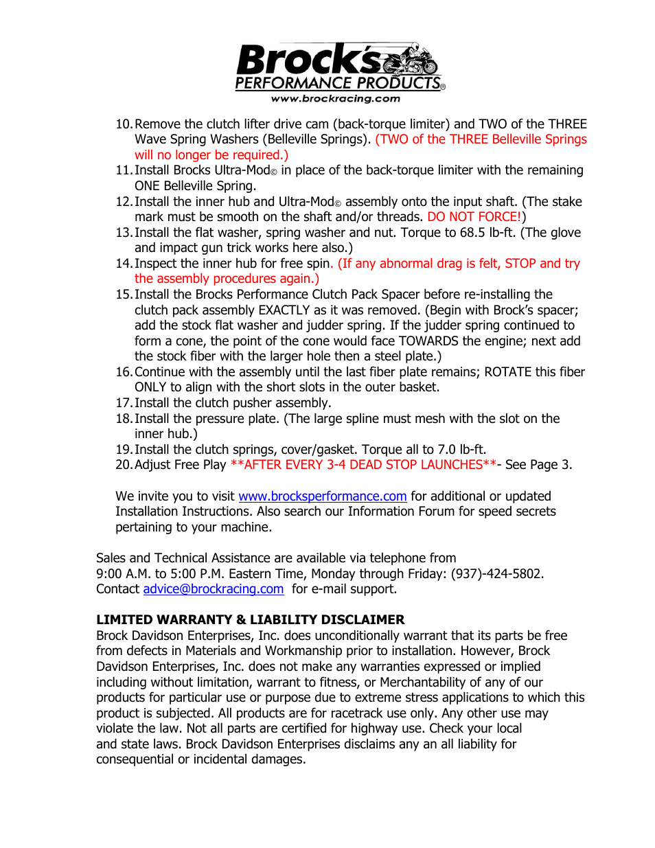 Brocks Performance Ultra Clutch Mod Kit GSX-R1000 (05-06) User Manual | Page 2 / 3