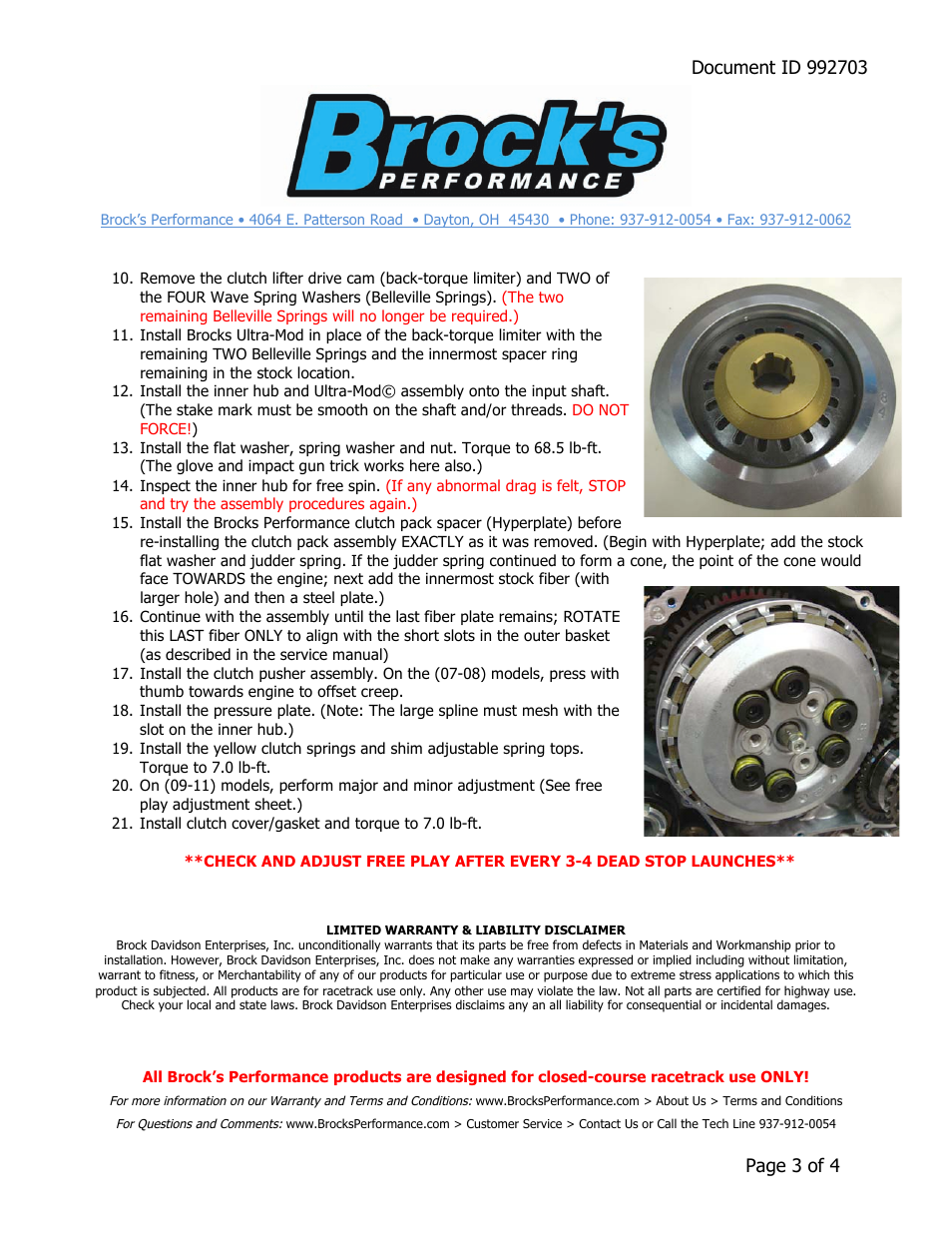 Brocks Performance Ultra Clutch Mod Kit GSX-R1000 (07-11) User Manual | Page 3 / 4