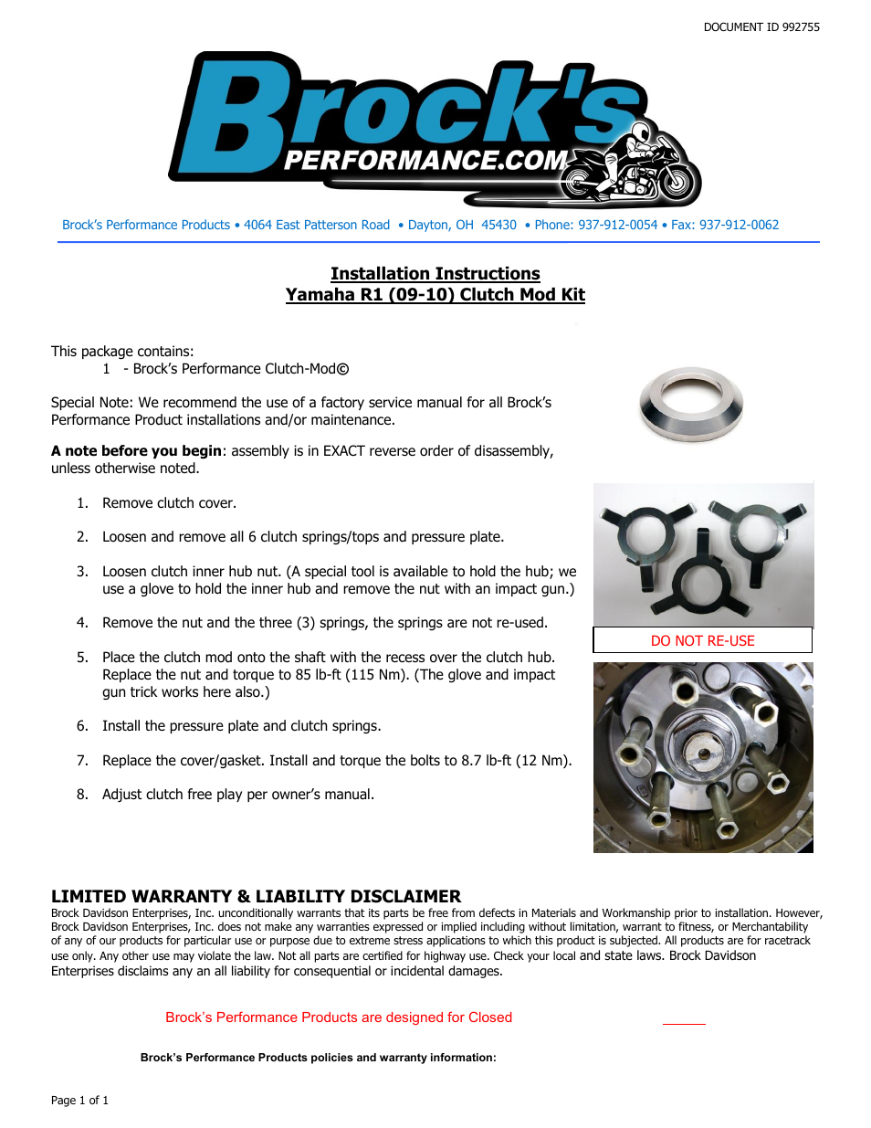 Brocks Performance Clutch Mod R1 (09-13) User Manual | 1 page