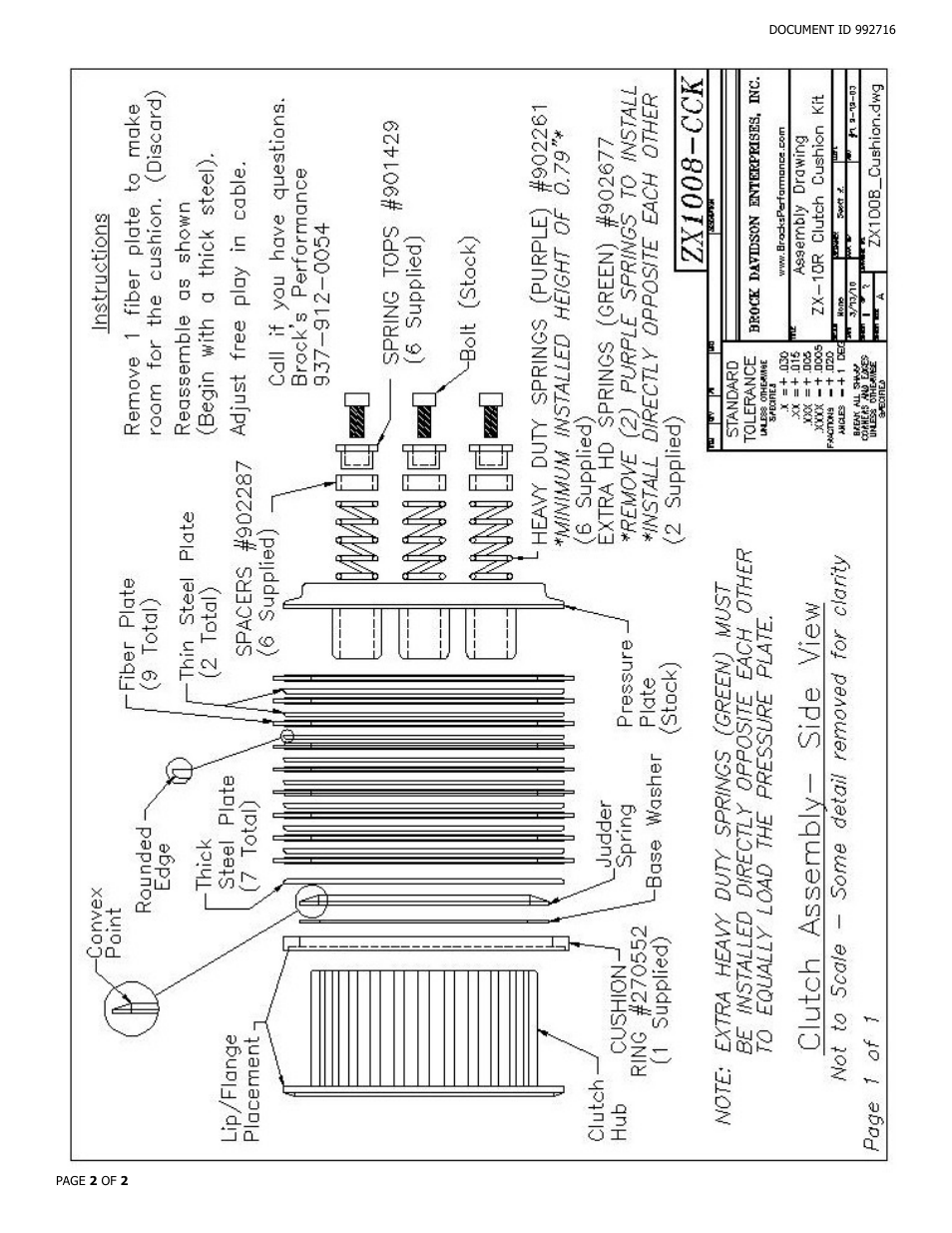 Brocks Performance Clutch Cushion Kit ZX-10R (08-14) User Manual | Page 2 / 2