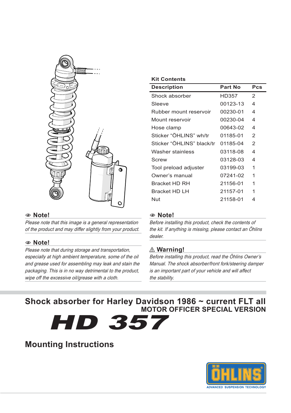 Brocks Performance Bagger Dragshocks (Race Version) (98-12) H-D Tourers FLH/FLT User Manual | 4 pages
