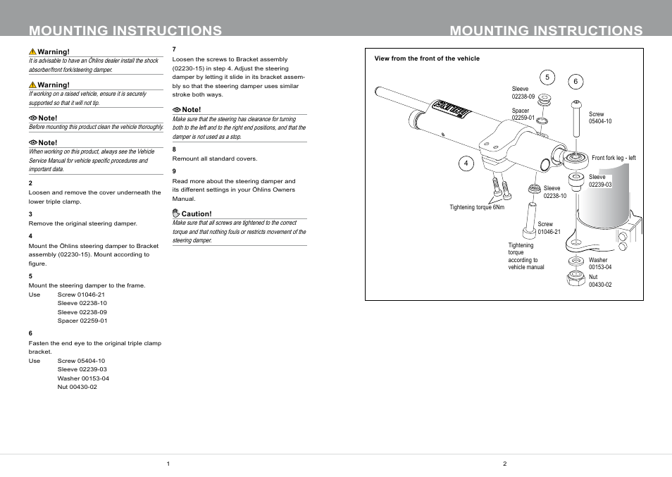 Mounting instructions | Brocks Performance Ohlins Steering Damper S1000RR (10-11) User Manual | Page 2 / 2