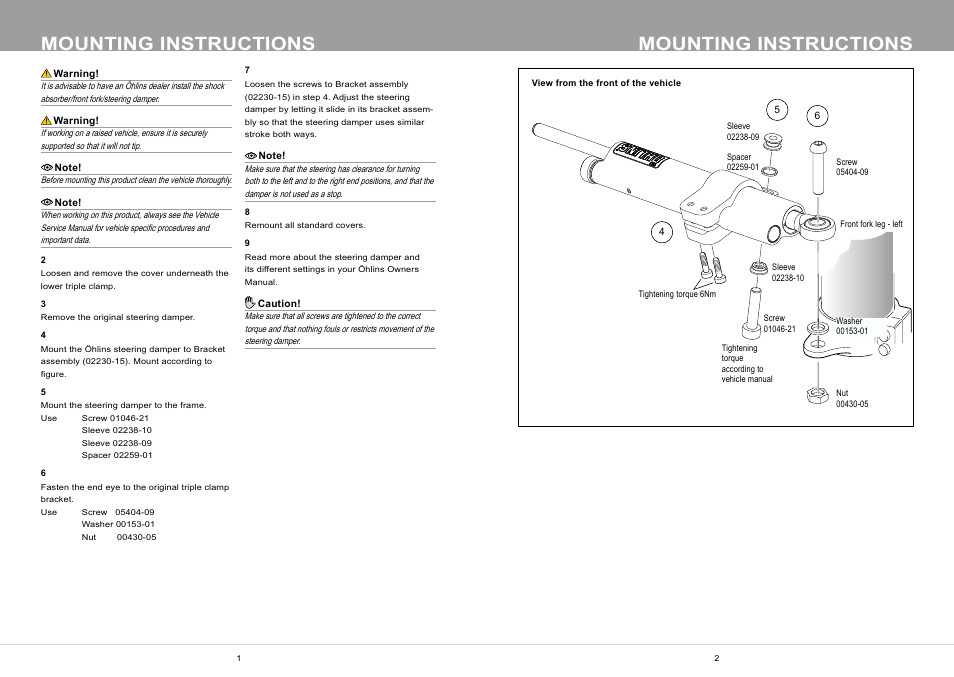 Mounting instructions | Brocks Performance Ohlins Steering Damper S1000RR (12-14) and HP4 (13-14) User Manual | Page 2 / 2