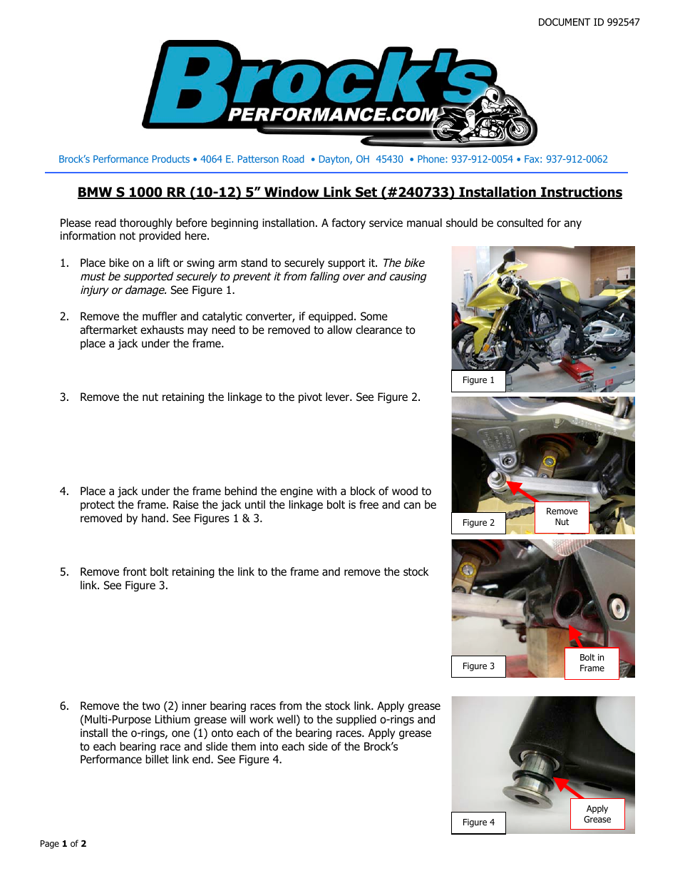 Brocks Performance Window Link Set (4" Rod) S1000RR (10-14) & HP4 User Manual | 2 pages