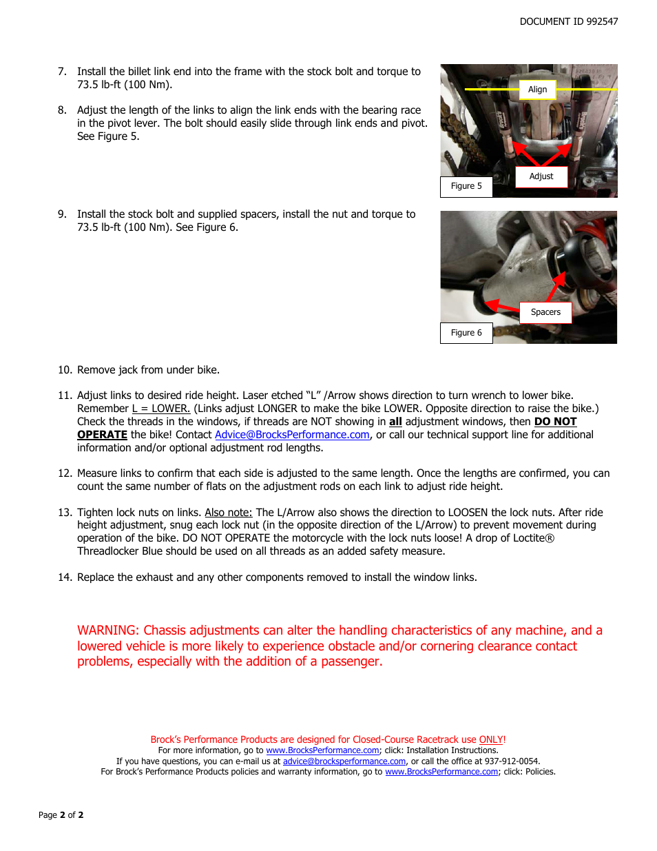 Brocks Performance Window Link Set (4" Rod) S1000RR (10-14) & HP4 User Manual | Page 2 / 2