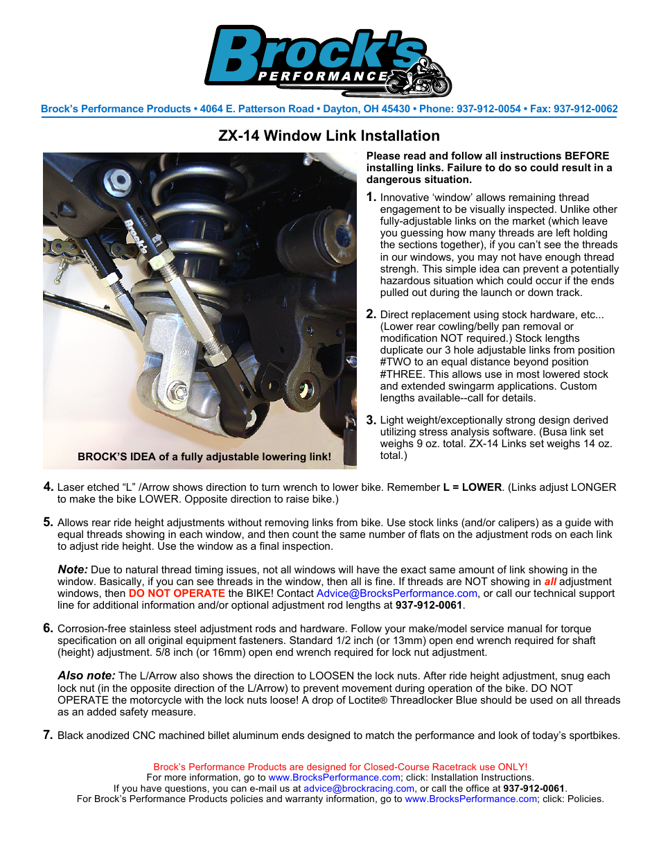 Brocks Performance Window Link Set ZX-14 (06-15) User Manual | 1 page