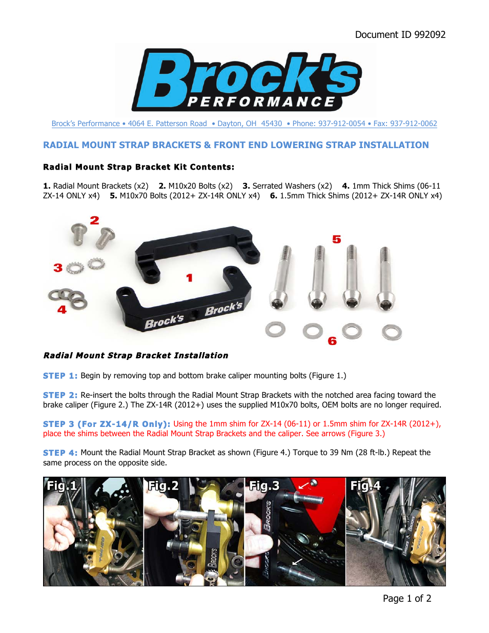 Brocks Performance Radial Mount Strap Brackets R1 (09-13) User Manual | 2 pages