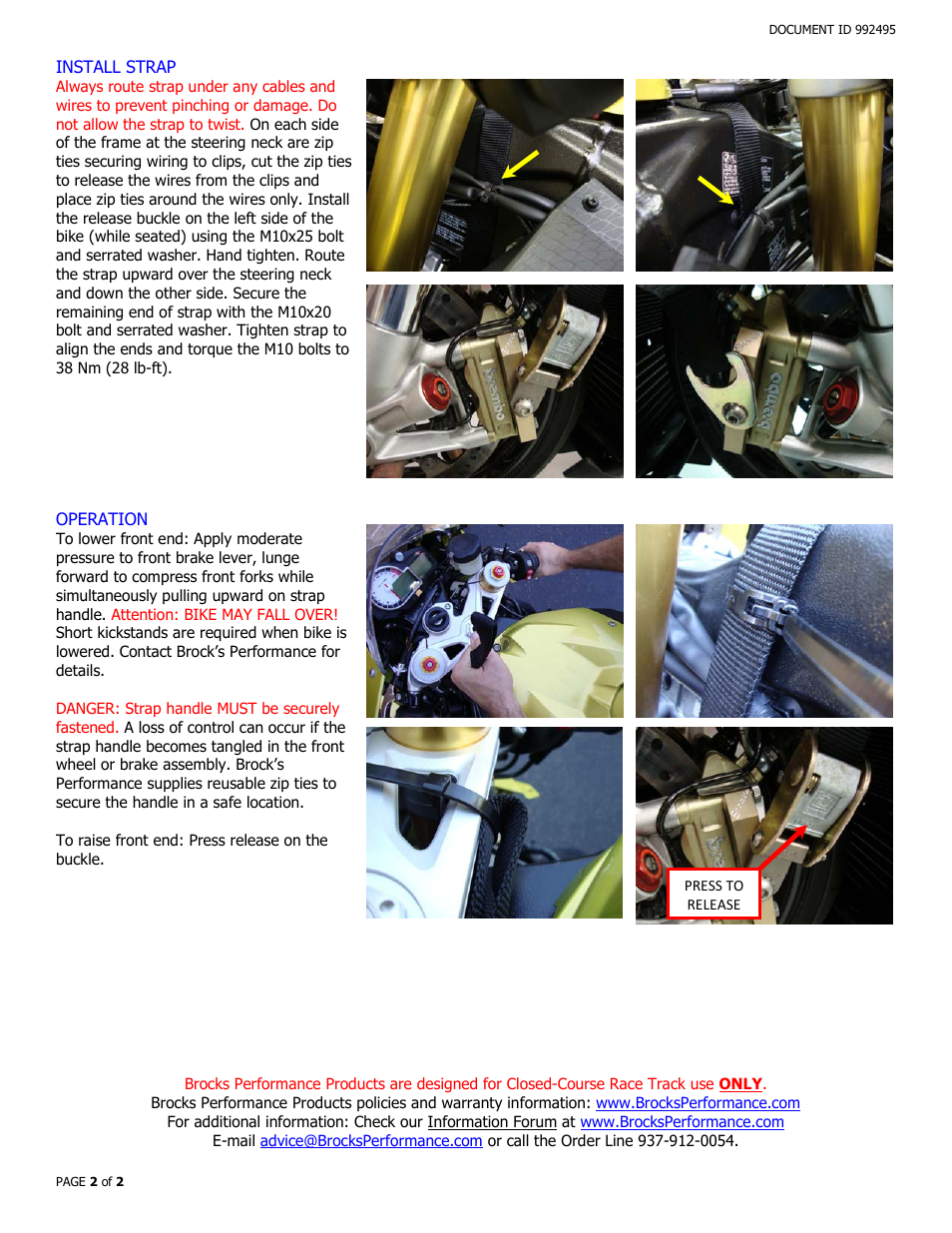 Brocks Performance Radial Mount Strap Bracket S1000RR (10-14) User Manual | Page 2 / 2