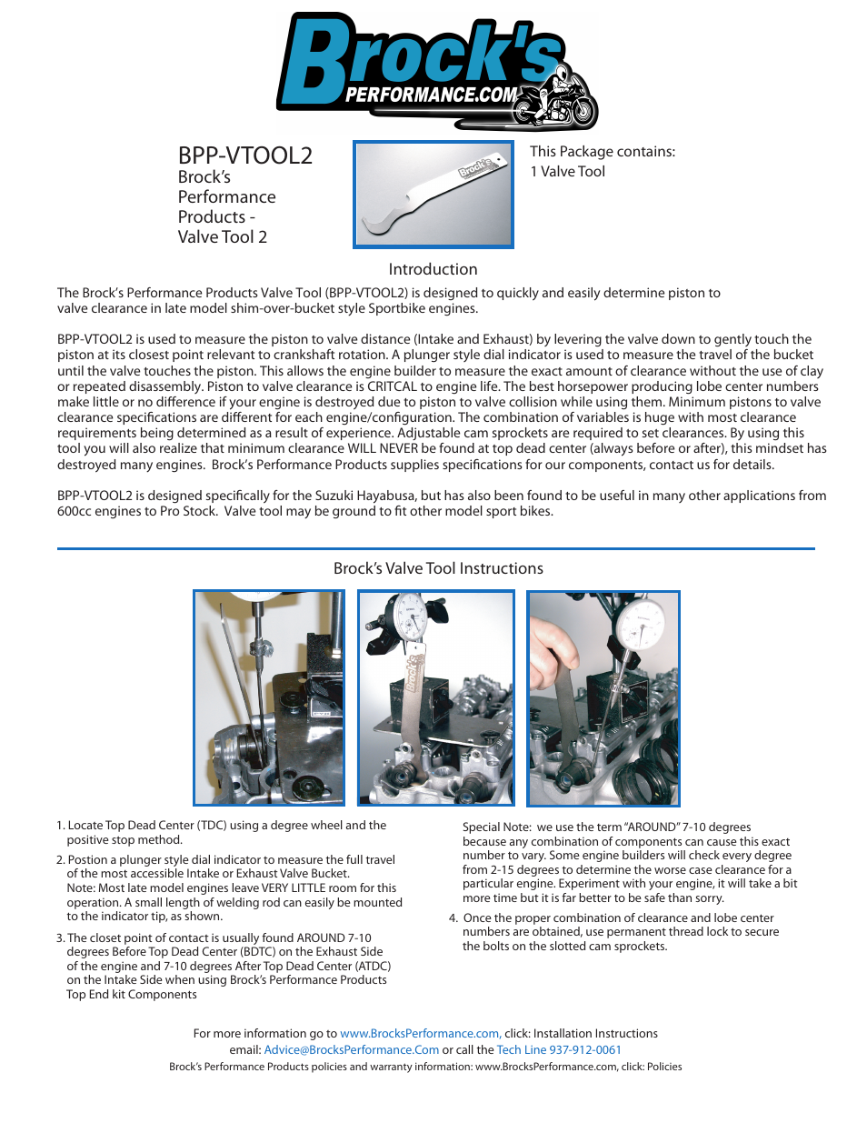 Brocks Performance Piston To Valve Clearance Inspection Tool Busa (99-13) User Manual | 1 page