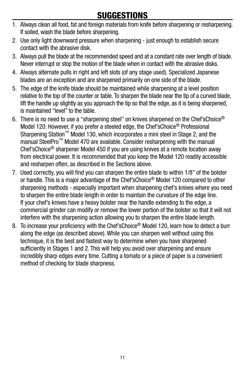 Suggestions | Edgecraft Chef's Choice 120 User Manual | Page 11 / 12