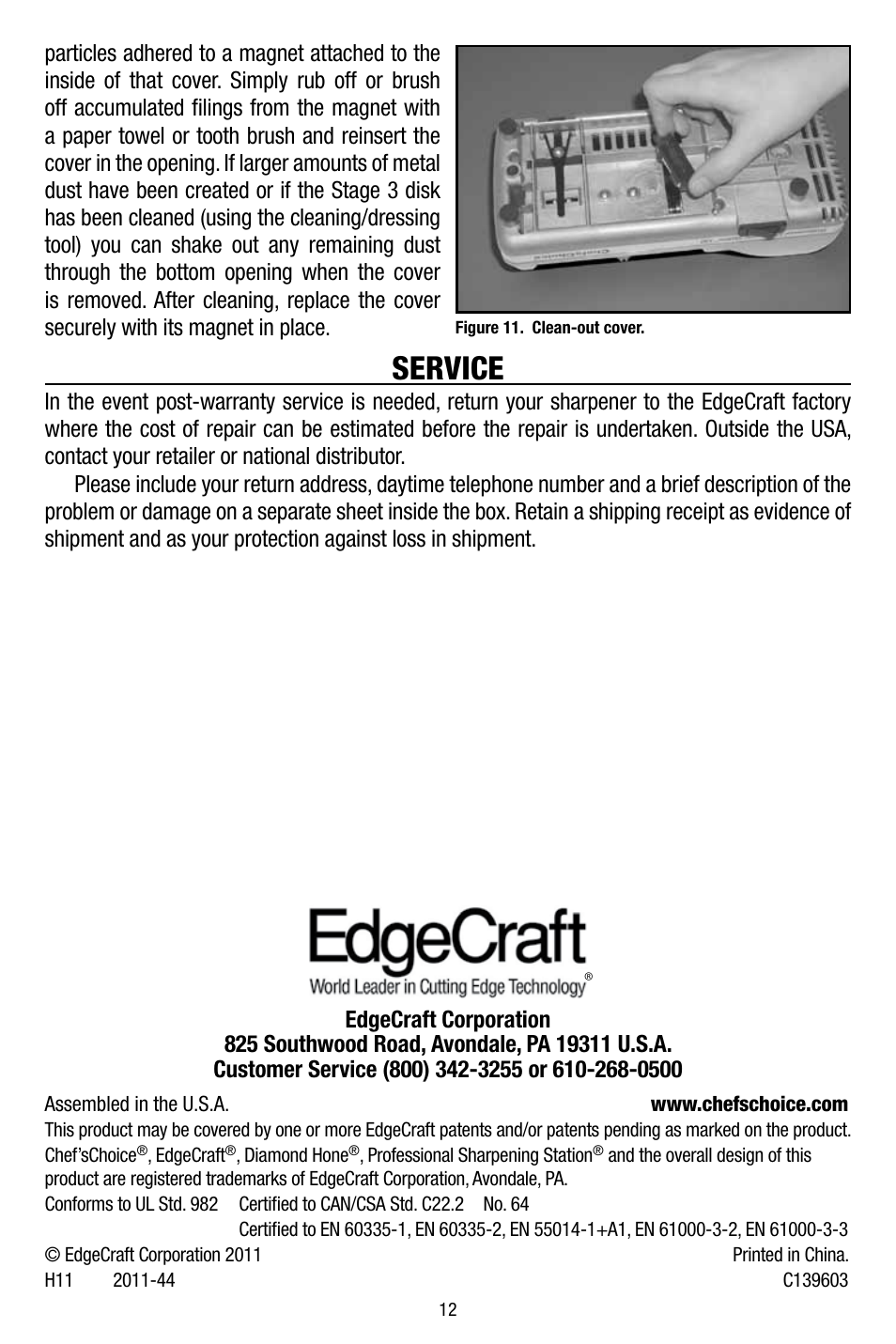 Service | Edgecraft Chef's Choice 130 User Manual | Page 12 / 12