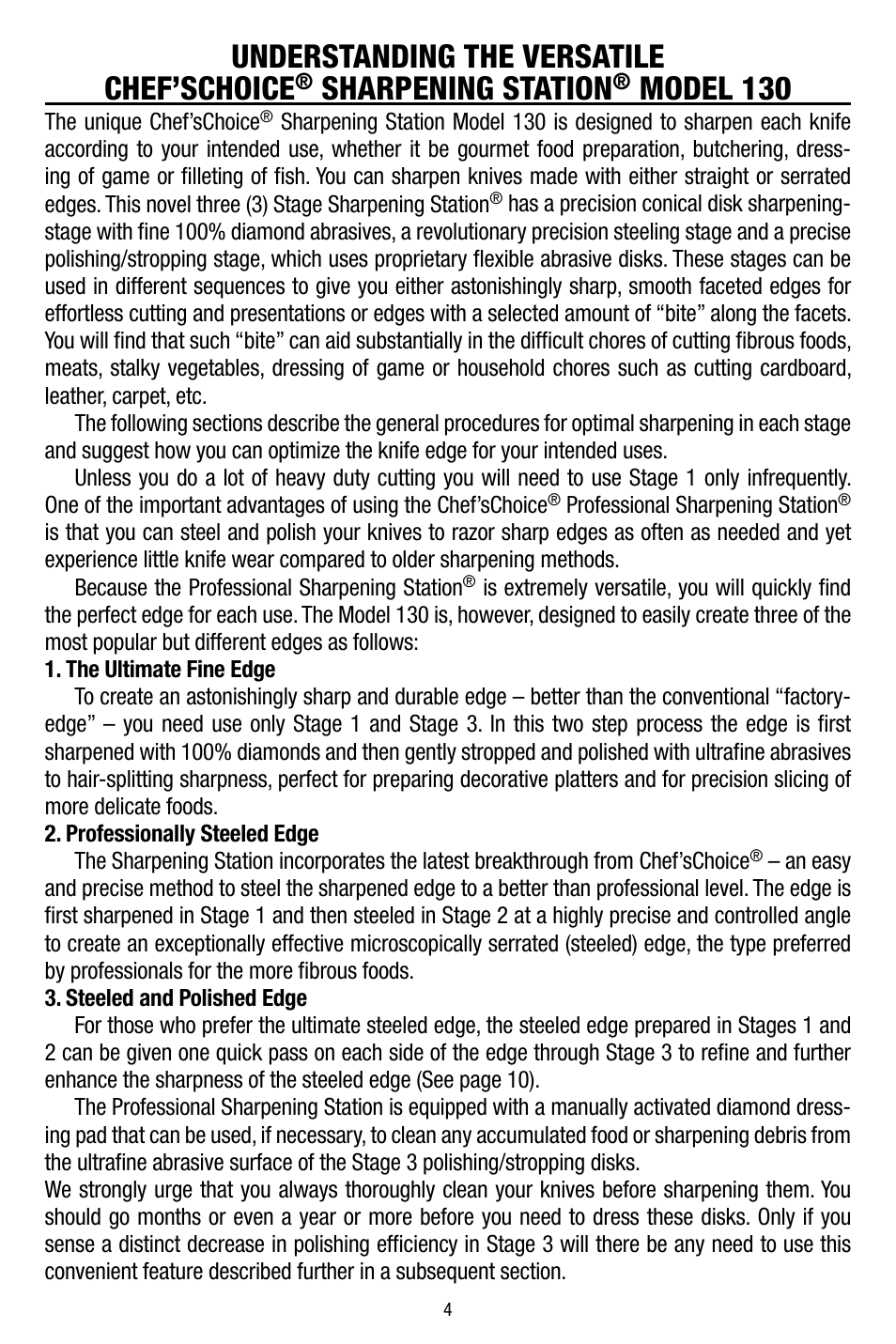 Understanding the versatile chef’schoice, Sharpening station, Model 130 | Edgecraft Chef's Choice 130 User Manual | Page 4 / 12