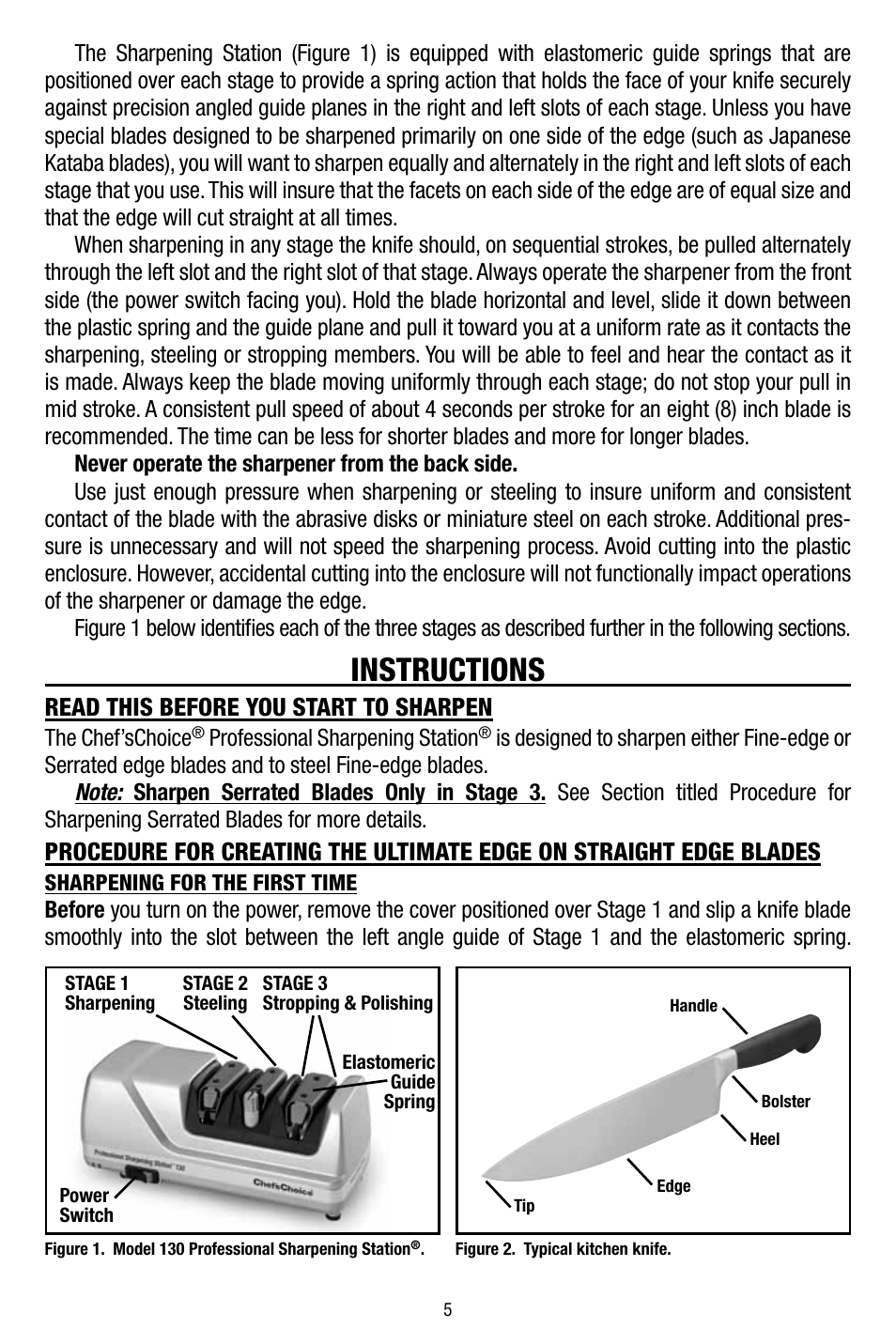 Instructions, Read this before you start to sharpen | Edgecraft Chef's Choice 130 User Manual | Page 5 / 12