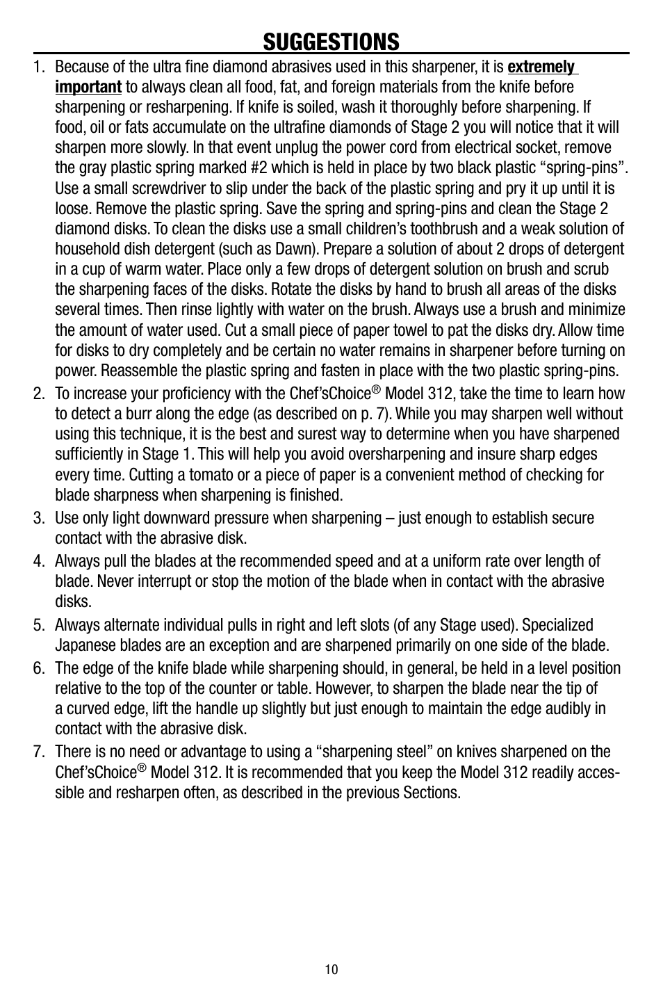 Suggestions | Edgecraft Chef's Choice 312 User Manual | Page 10 / 12