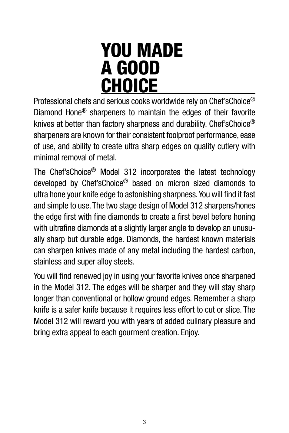 You made a good choice | Edgecraft Chef's Choice 312 User Manual | Page 3 / 12