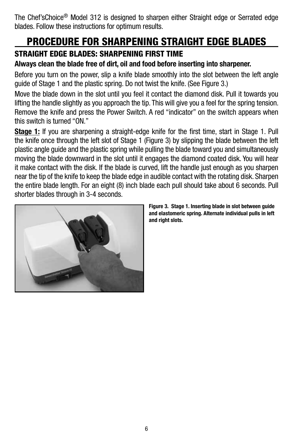 Procedure for sharpening straight edge blades | Edgecraft Chef's Choice 312 User Manual | Page 6 / 12