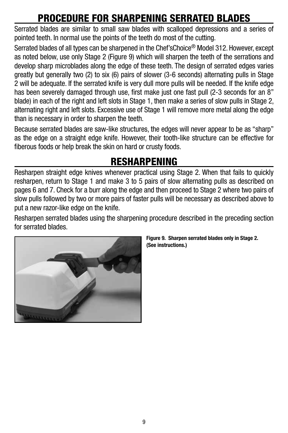 Procedure for sharpening serrated blades, Resharpening | Edgecraft Chef's Choice 312 User Manual | Page 9 / 12