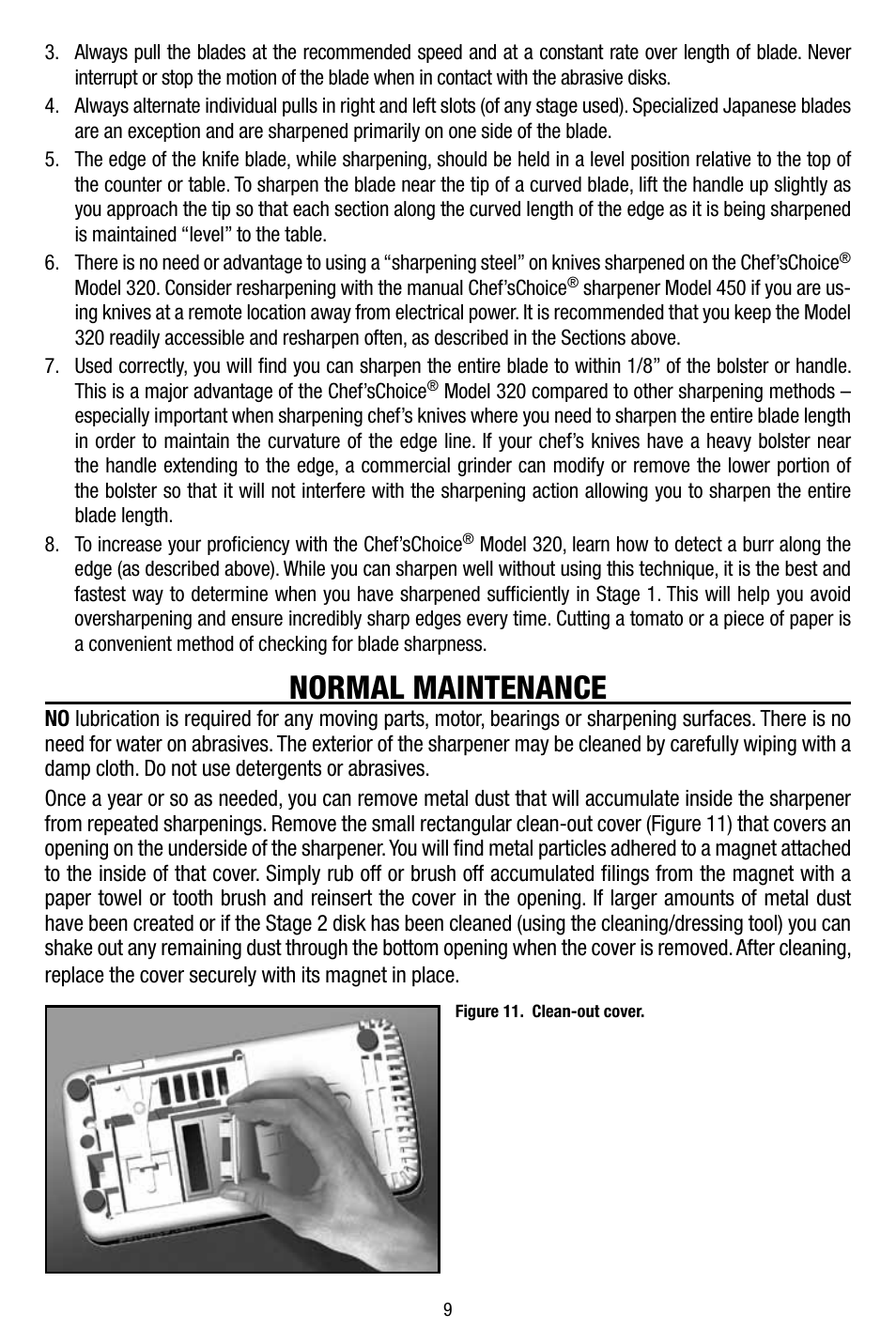 Normal maintenance | Edgecraft Chef's Choice 320 User Manual | Page 9 / 10