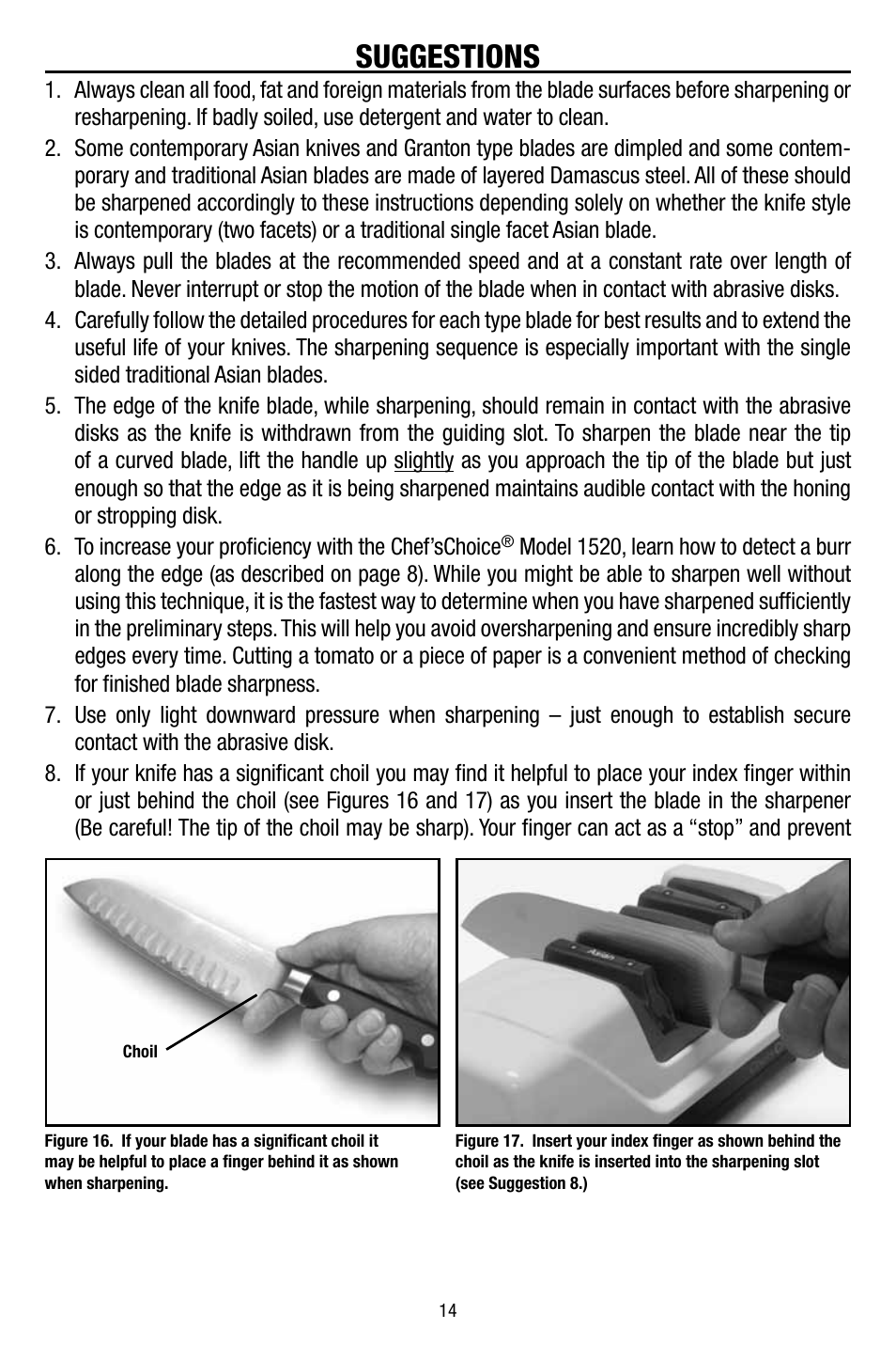 Suggestions | Edgecraft Chef's Choice 1520 User Manual | Page 14 / 16