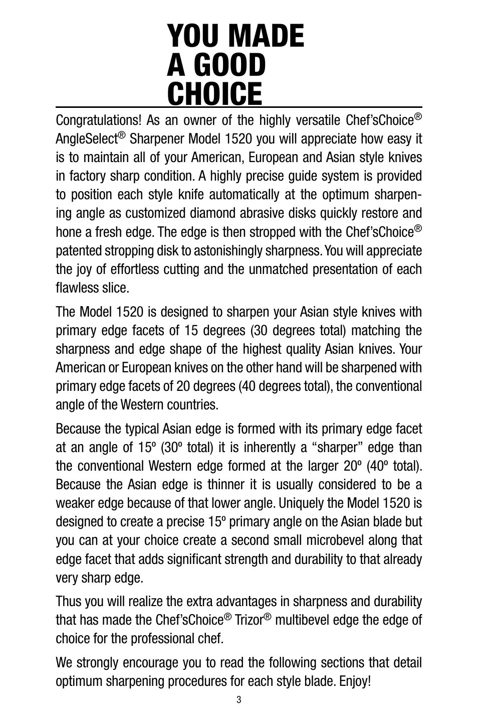 You made a good choice | Edgecraft Chef's Choice 1520 User Manual | Page 3 / 16