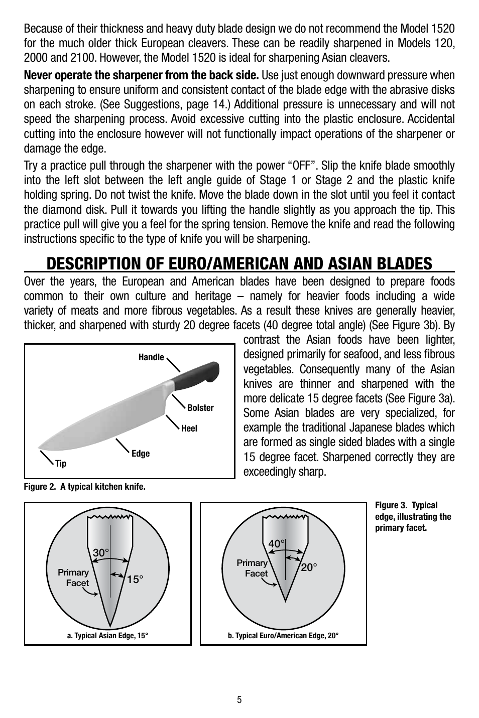 Description of euro/american and asian blades | Edgecraft Chef's Choice 1520 User Manual | Page 5 / 16