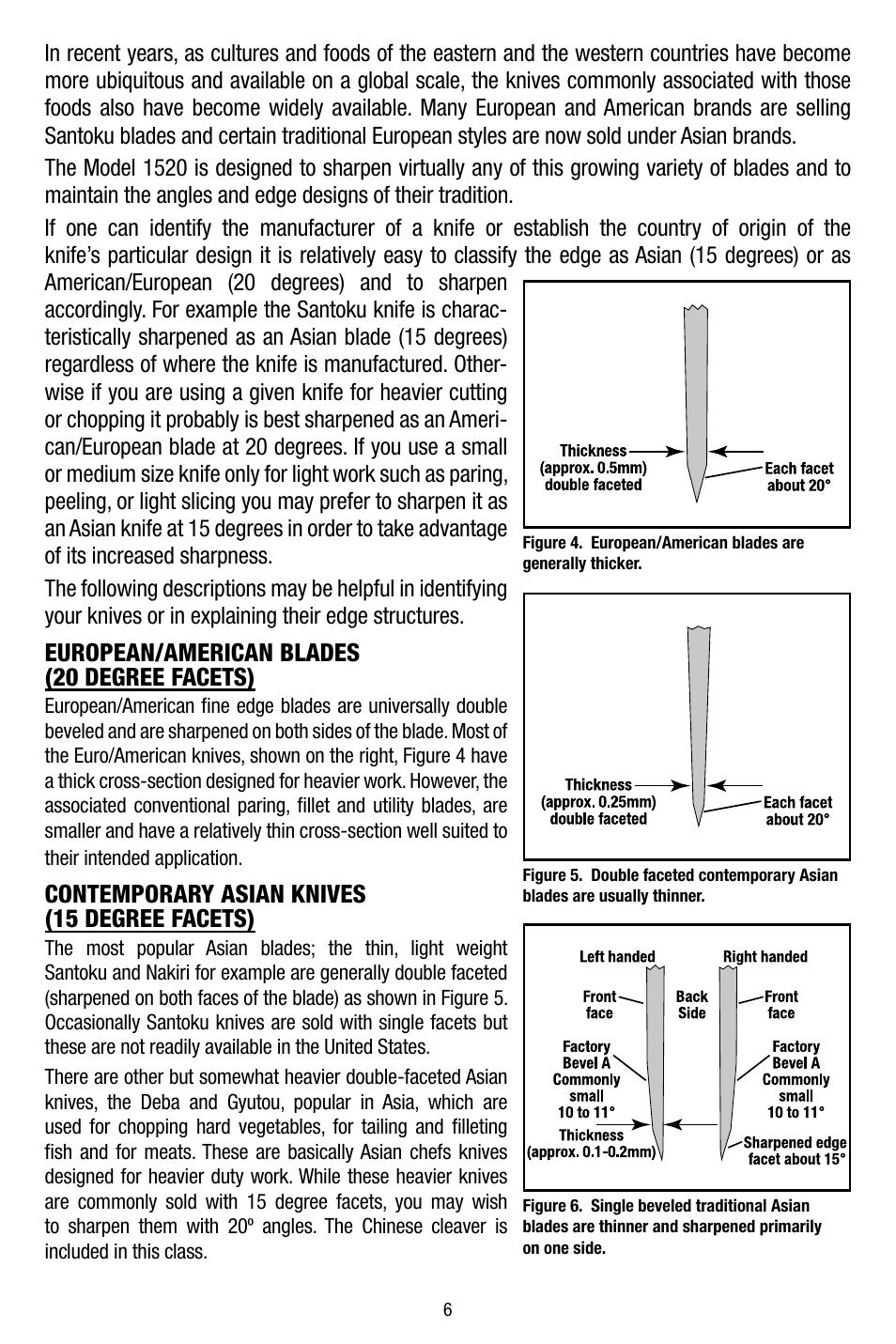 European/american blades (20 degree facets), Contemporary asian knives (15 degree facets) | Edgecraft Chef's Choice 1520 User Manual | Page 6 / 16