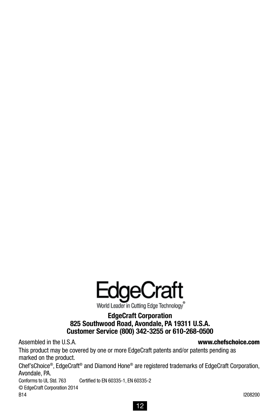 Edgecraft Chef's Choice 2000 User Manual | Page 12 / 12