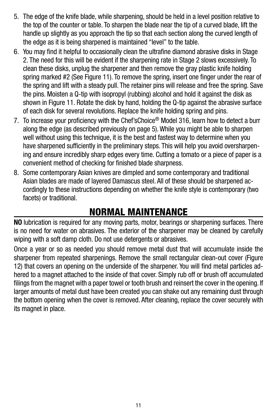 Normal maintenance | Edgecraft Chef's Choice 316 User Manual | Page 11 / 12