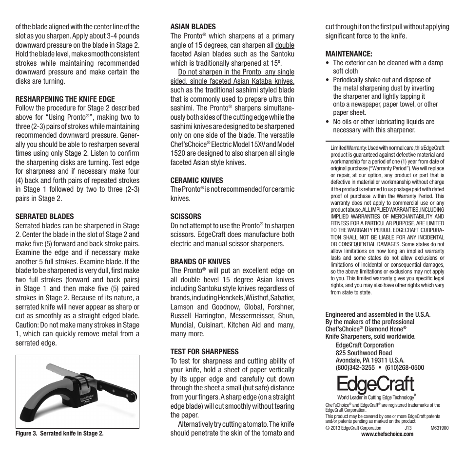 Edgecraft Chef's Choice 463 User Manual | Page 2 / 2