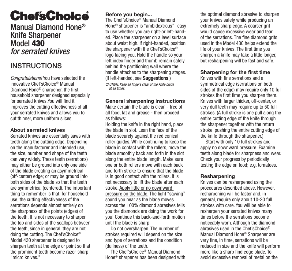 Edgecraft Chef's Choice 430 User Manual | 2 pages